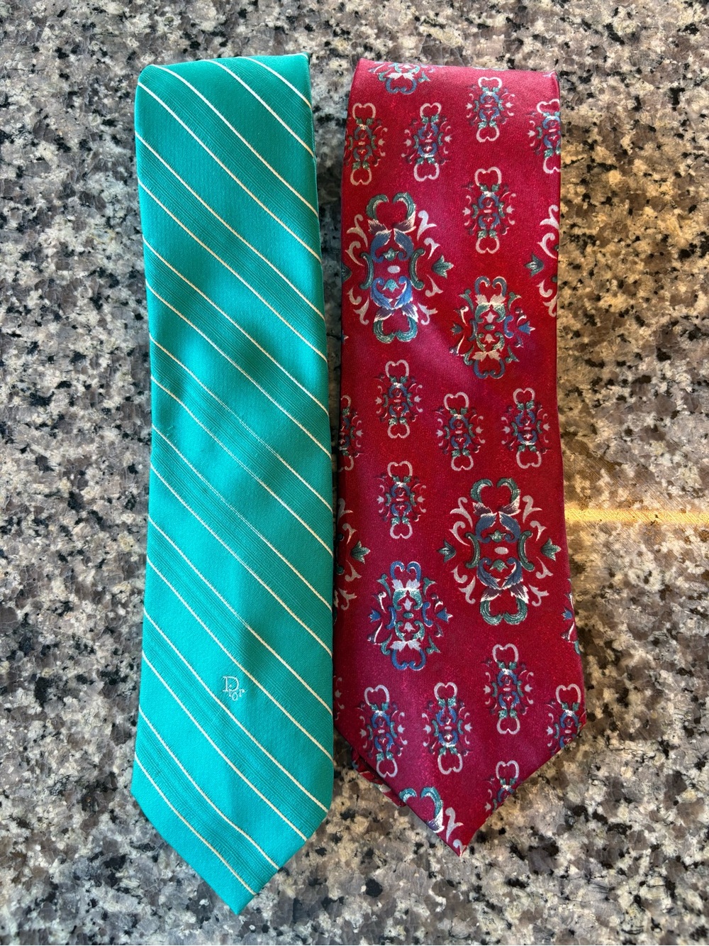 Vintage Christian Dior Silk Ties Lot of 2 – Teal Stripe & Burgundy Medallion USA